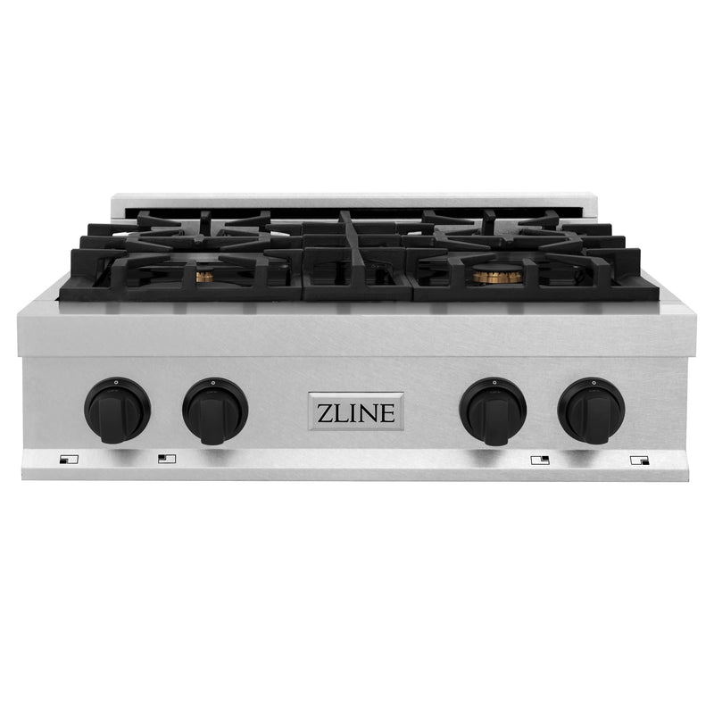 ZLINE Autograph Edition 30-Inch Porcelain Rangetop with 4 Gas Burners in DuraSnow Stainless Steel with Matte Black Accents (RTSZ-30-MB)