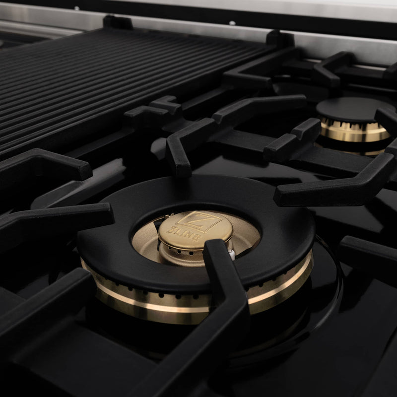 ZLINE Autograph Edition 48-Inch Porcelain Rangetop with 7 Gas Brass Burners in Stainless Steel and Gold Accents (RTZ-48-MB)