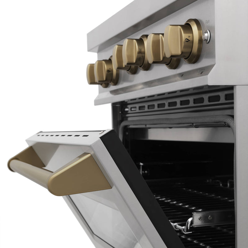 ZLINE Autograph Edition 30-Inch 4.0 cu. ft. Range with Gas Stove and Gas Oven in DuraSnow® Stainless Steel with Champagne Bronze Accents (RGSZ-SN-30-CB)