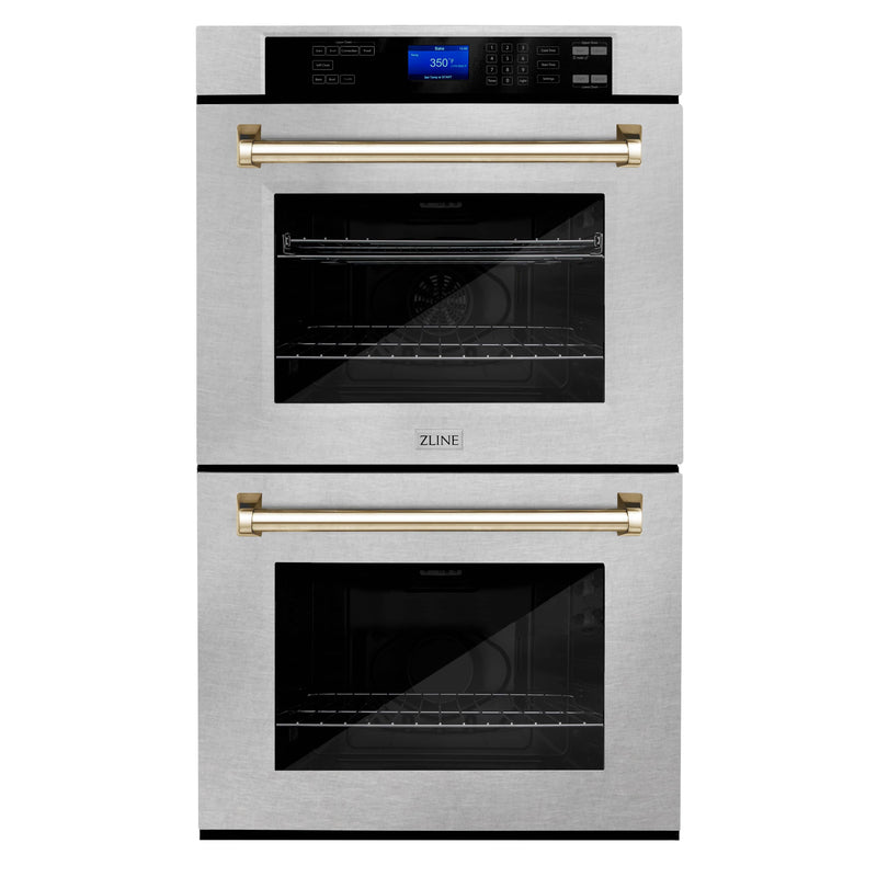 ZLINE 30-Inch Autograph Edition Double Wall Oven with Self Clean and True Convection in Fingerprint Resistant Stainless Steel and Gold (AWDSZ-30-G)