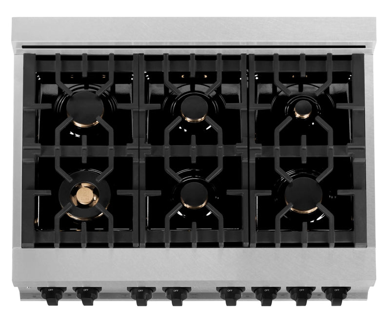 ZLINE Autograph Edition 36-Inch Dual Fuel Range with Gas Stove and Electric Oven in DuraSnow Stainless Steel with Matte Black Accents (RASZ-SN-36-MB)
