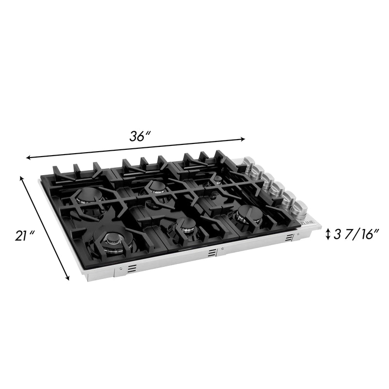 ZLINE 36-Inch Drop-In Gas Stovetop with 6 Gas Burners and Black Porcelain Top (RC36-PBT)