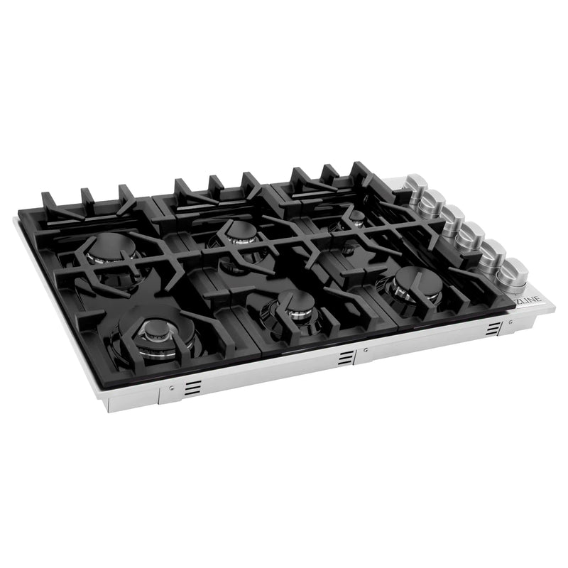 ZLINE 36-Inch Drop-In Gas Stovetop with 6 Gas Burners and Black Porcelain Top (RC36-PBT)