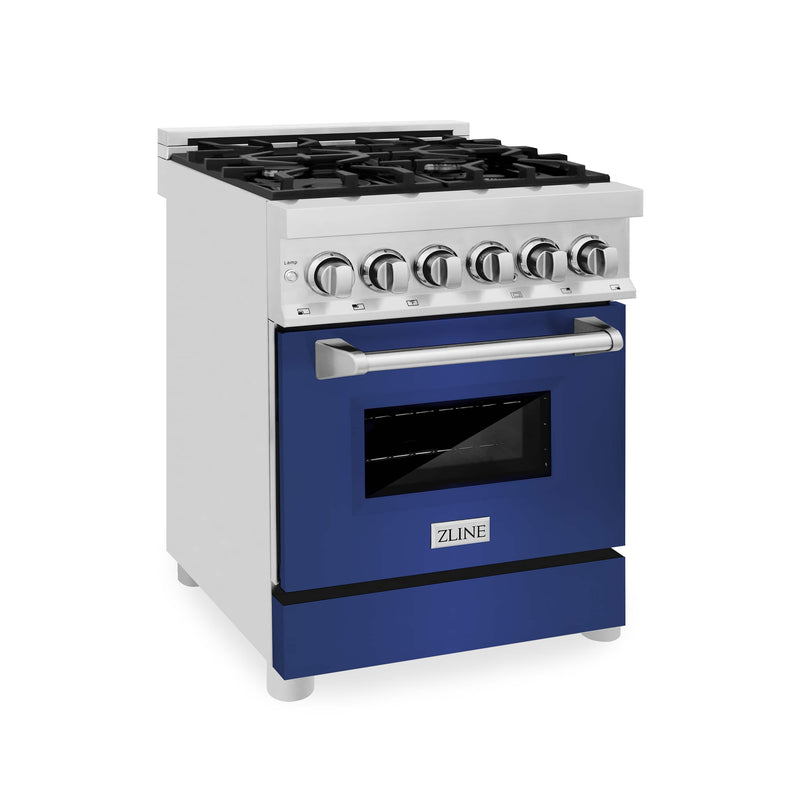 ZLINE 24-Inch 2.8 cu. ft. Dual Fuel Range with Gas Stove and Electric Oven in Stainless Steel and Blue Matte Door (RA-BM-24)