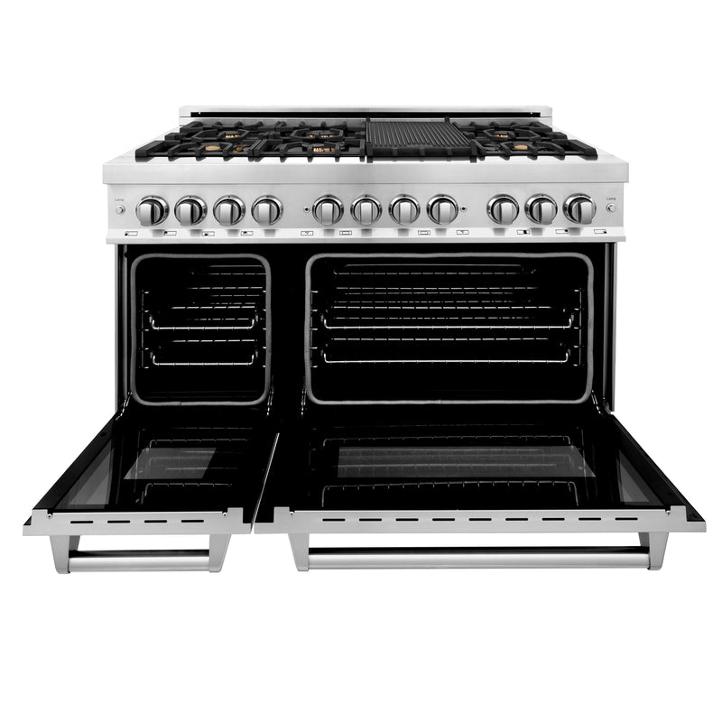 ZLINE 48-Inch Dual Fuel Range with 6.0 cu. ft. Electric Oven and Gas Cooktop with Brass Burners and Griddle in Stainless Steel (RA-BR-GR-48)