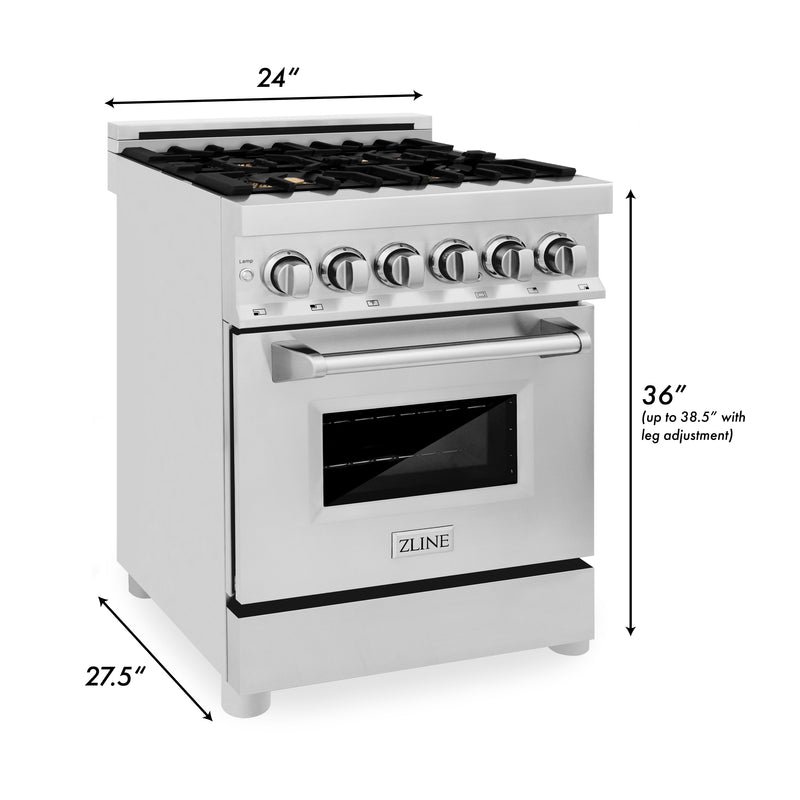 ZLINE 24-Inch Dual Fuel Range with 2.8 cu. ft. Electric Oven and Gas Cooktop with Brass Burners and Griddle in Stainless Steel (RA-BR-GR-24)