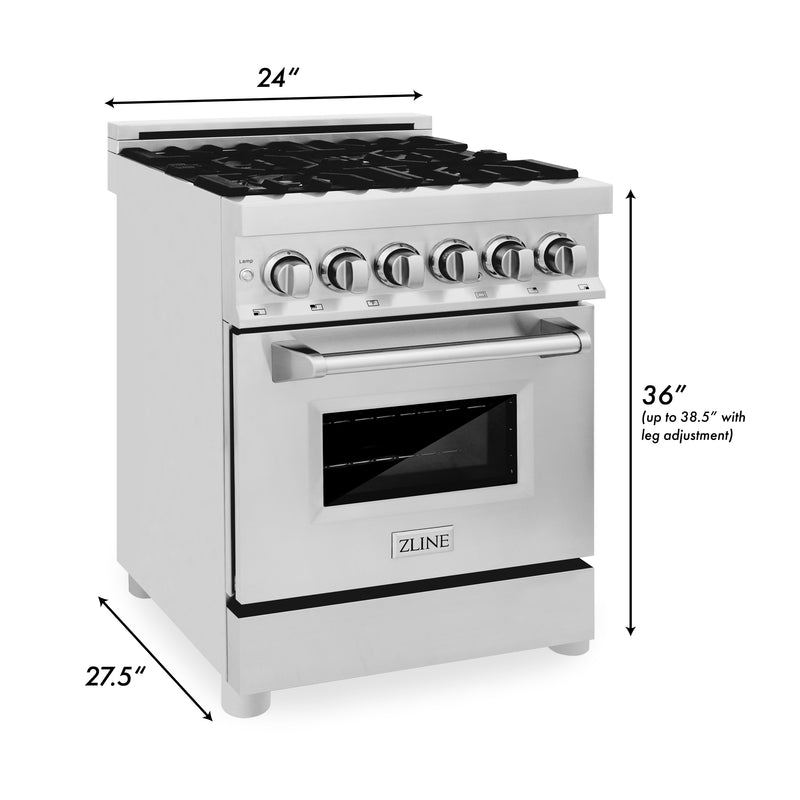 ZLINE 24-Inch Dual Fuel Range with 2.8 cu. ft. Electric Oven and Gas Cooktop and Griddle in Stainless Steel (RA-GR-24)