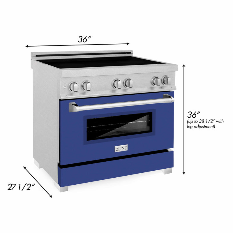 ZLINE 36-Inch 4.6 cu. ft. Induction Range with a 4 Element Stove and Electric Oven in DuraSnow Stainless Steel with Blue Matte Door (RAINDS-BM-36)