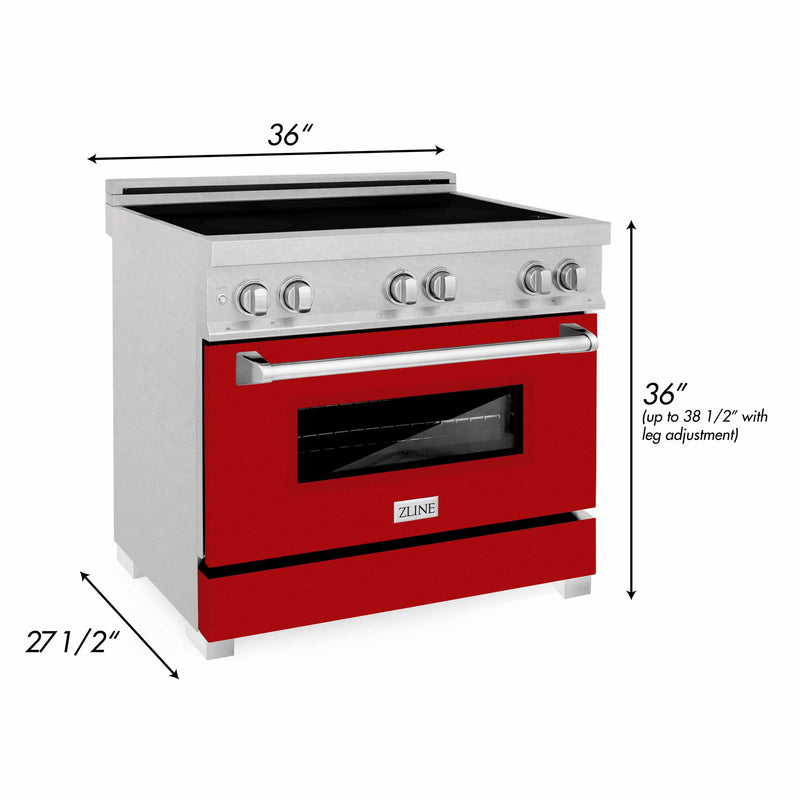 ZLINE 36-Inch 4.6 cu. ft. Induction Range with a 4 Element Stove and Electric Oven in DuraSnow Stainless Steel with Red Gloss Door (RAINDS-RG-36)