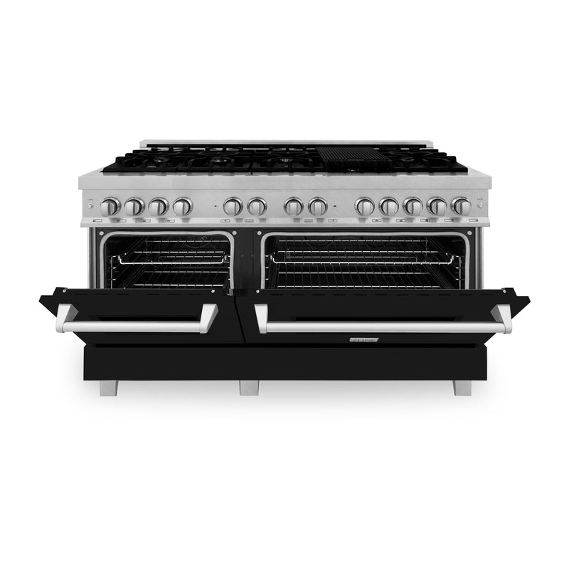 ZLINE 60-Inch 7.4 cu. ft. Dual Fuel Range with Gas Stove and Electric Oven in DuraSnow Stainless Steel and Black Matte Doors (RAS-BLM-60)