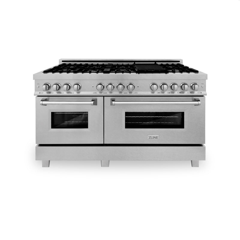 ZLINE 60-Inch Dual Fuel Range with 7.4 cu. ft. Electric Oven and Gas Cooktop and Griddle in DuraSnow Fingerprint Resistant Stainless Steel (RAS-SN-GR-60)