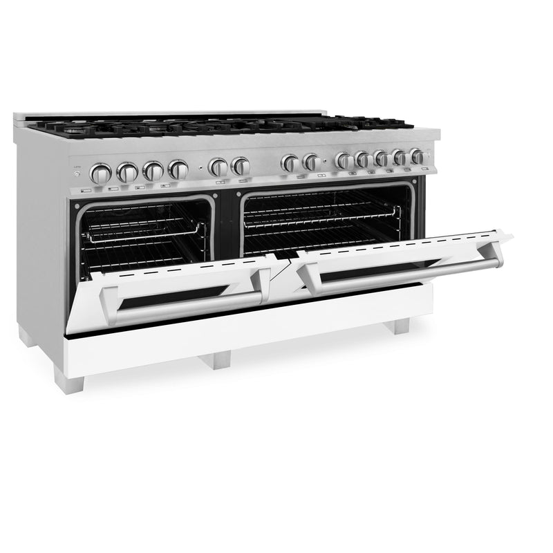 ZLINE 60-Inch 7.4 cu. ft. Dual Fuel Range with Gas Stove and Electric Oven in DuraSnow Stainless Steel and White Matte Doors (RAS-WM-60)