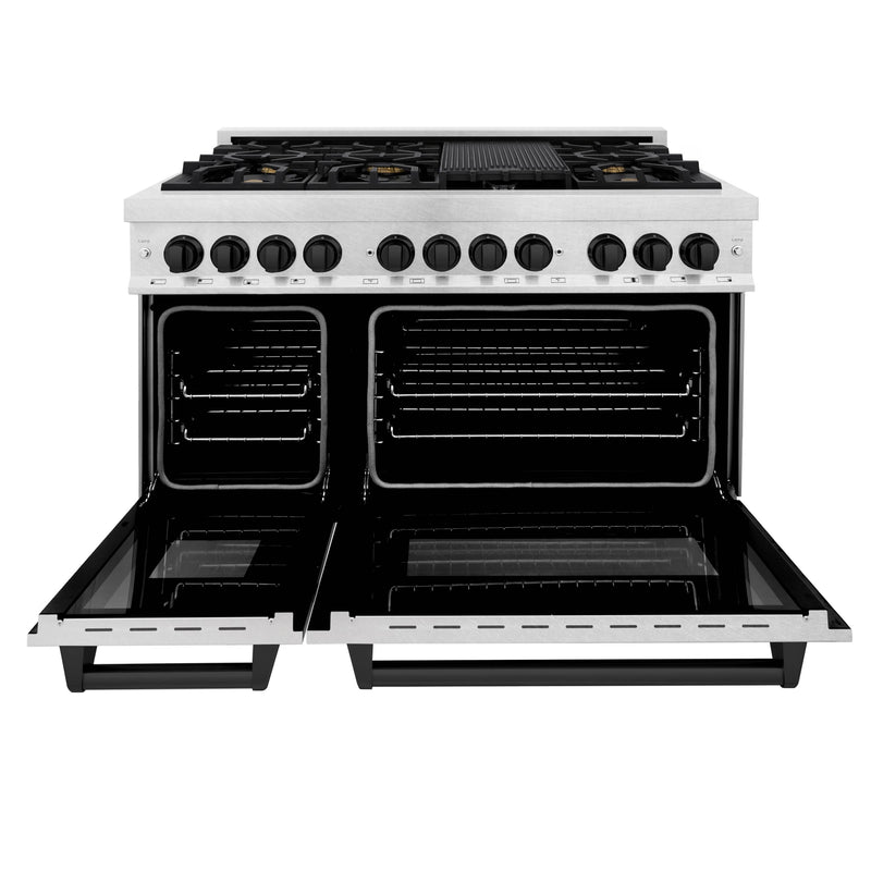 ZLINE Autograph Edition 48-Inch Dual Fuel Range, Gas Stove & Electric Oven In DuraSnow Stainless Steel With Black Matte Accents (RASZ-SN-48-MB)