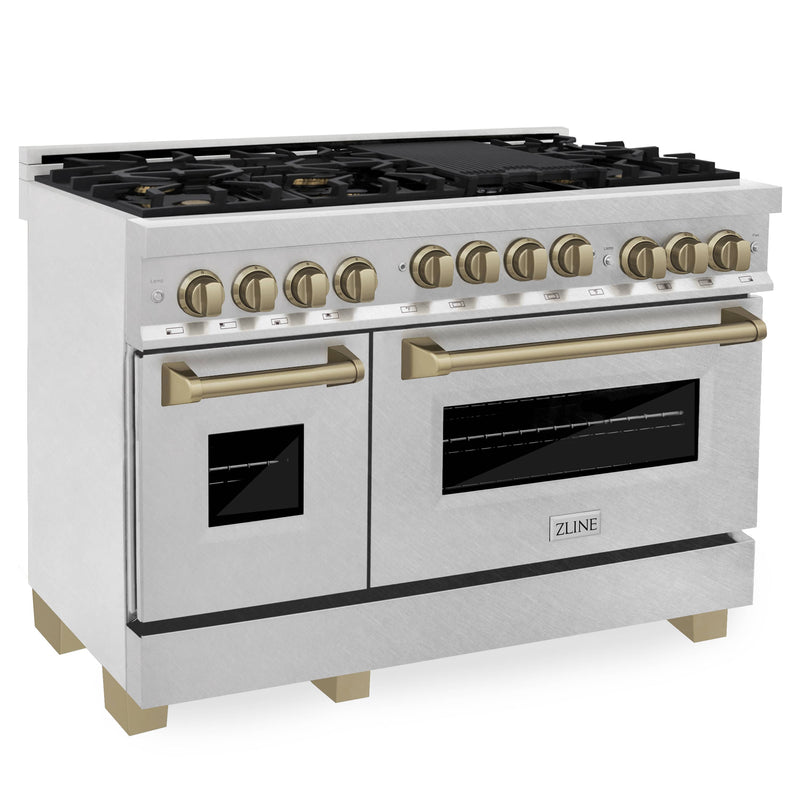 ZLINE Autograph Edition 48-Inch Gas Range with Gas Stove and Gas Oven in DuraSnow® Stainless Steel with Champagne Bronze Accents (RGSZ-SN-48-CB)