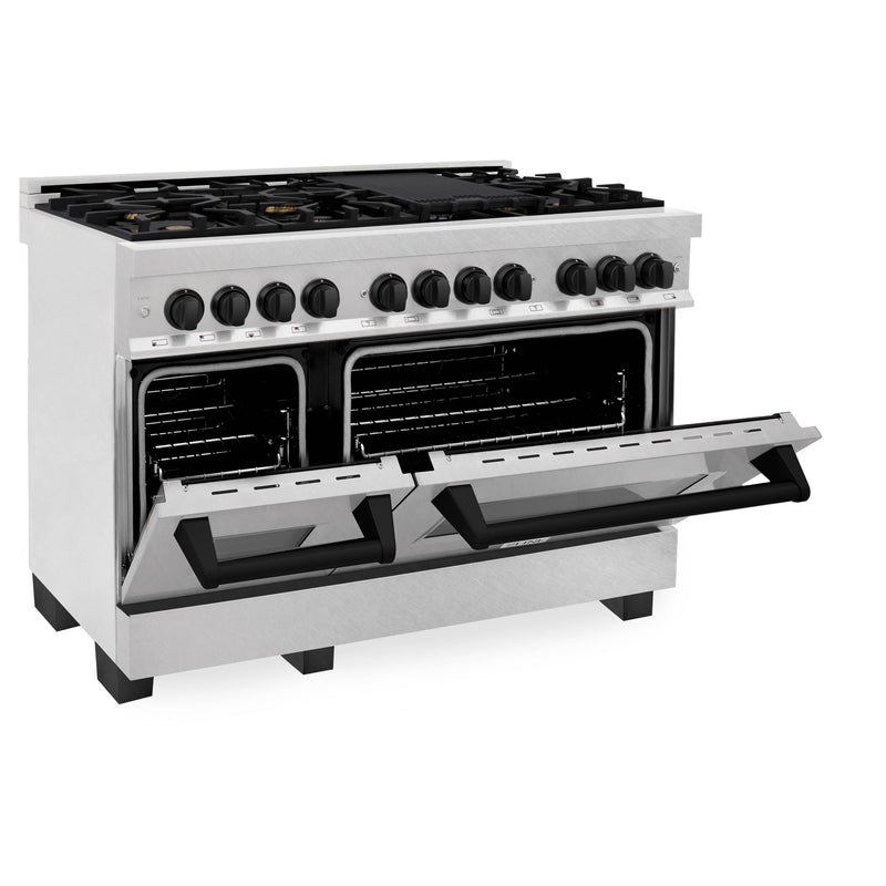 ZLINE Autograph Edition 48-Inch Dual Fuel Range, Gas Stove & Electric Oven In DuraSnow Stainless Steel With Black Matte Accents (RASZ-SN-48-MB)