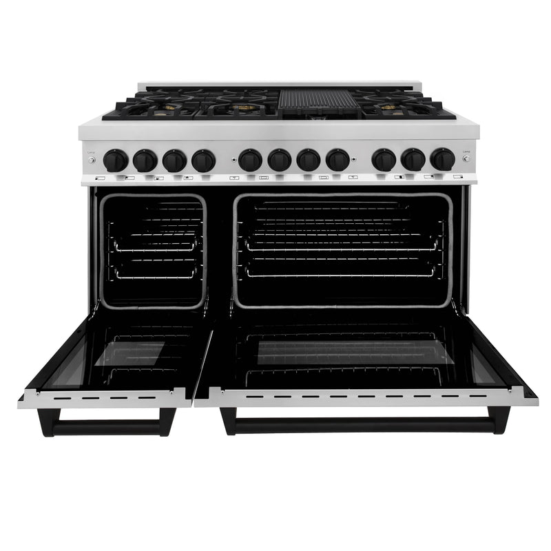 ZLINE Autograph Edition 48-Inch 6.0 cu. ft. Dual Fuel Range with Gas Stove and Electric Oven in Stainless Steel with Matte Black Accents (RAZ-48-MB)