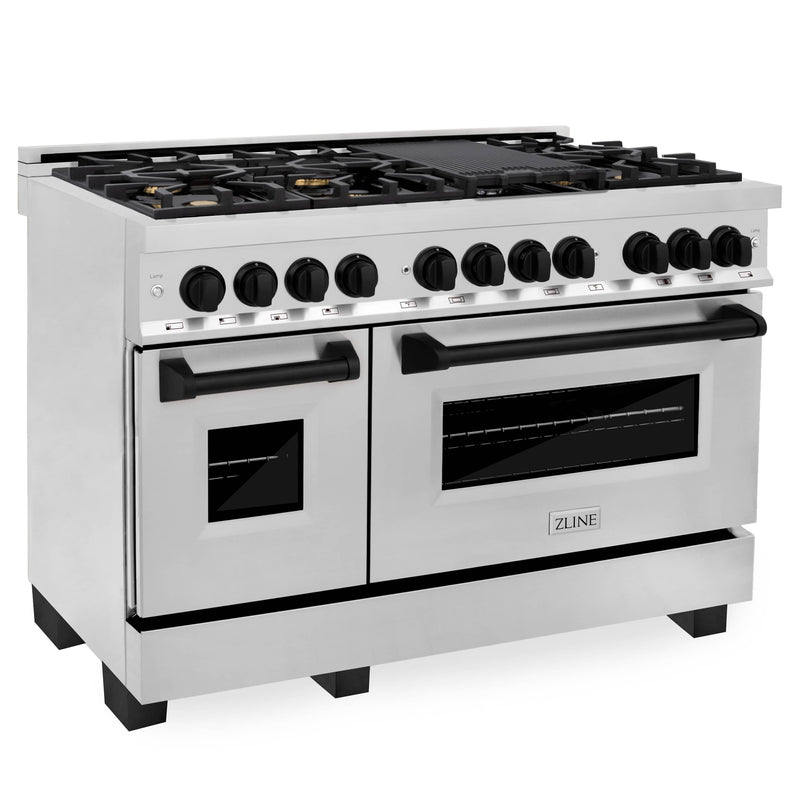 ZLINE Autograph Edition 48-Inch 6.0 cu. ft. Dual Fuel Range with Gas Stove and Electric Oven in Stainless Steel with Matte Black Accents (RAZ-48-MB)