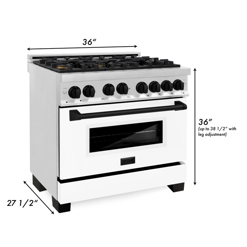 ZLINE Autograph Edition 36-Inch 4.6 cu. ft. Dual Fuel Range with Gas Stove and Electric Oven in Stainless Steel with White Matte Door and Matte Black Accents (RAZ-WM-36-MB)