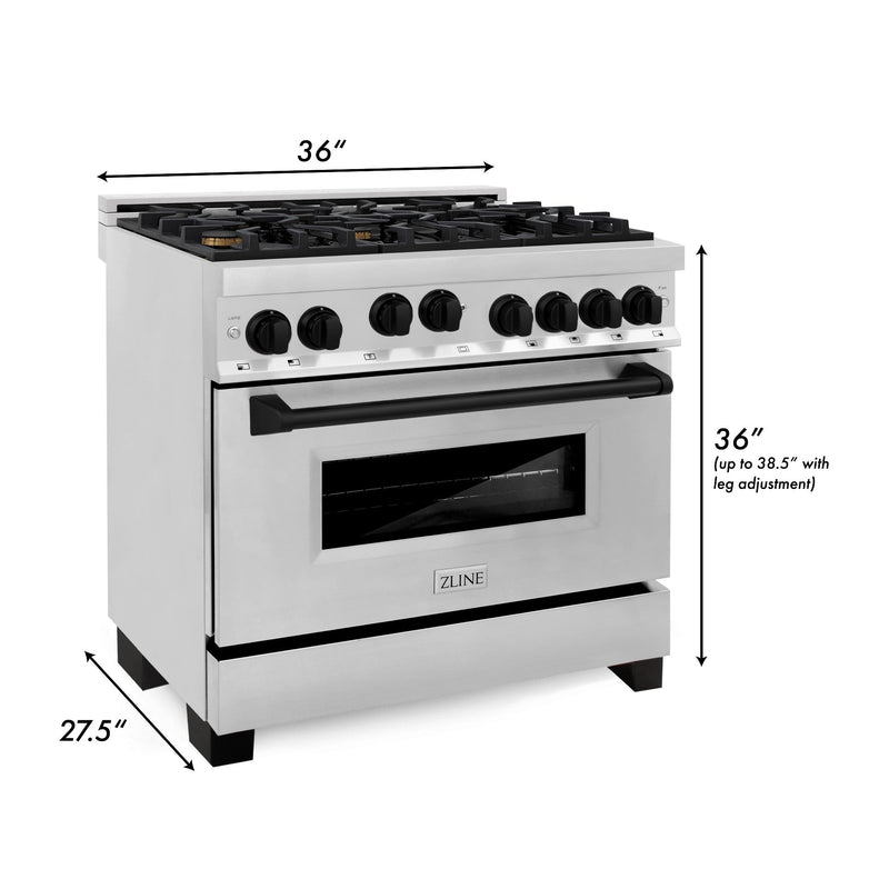 ZLINE Autograph Edition 36-Inch 4.6 cu. ft. Range with Gas Stove and Gas Oven in Stainless Steel with Matte Black Accents (RGZ-36-MB)
