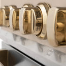 ZLINE Autograph Edition 4-Piece Appliance Package - 48-Inch Gas Range, Refrigerator, Wall Mounted Range Hood, & 24-Inch Tall Tub Dishwasher in Stainless Steel with Gold Trim (4AKPR-RGRHDWM48-G)