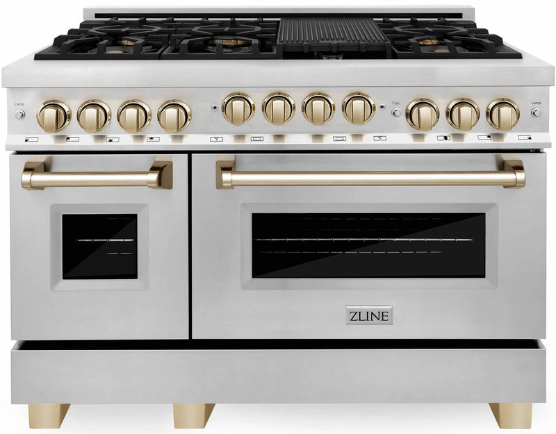 ZLINE Autograph Edition 48-Inch 6.0 cu. ft. Range with Gas Stove and Gas Oven in Stainless Steel with Gold Accents (RGZ-48-G)