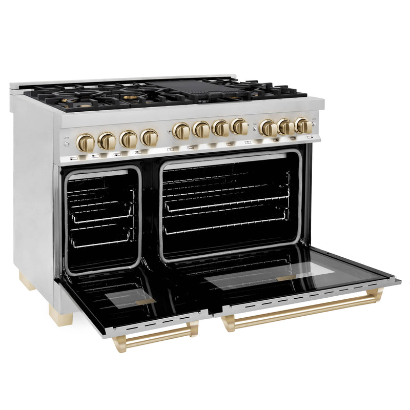 ZLINE Autograph Edition 48-Inch 6.0 cu. ft. Range with Gas Stove and Gas Oven in Stainless Steel with Gold Accents (RGZ-48-G)