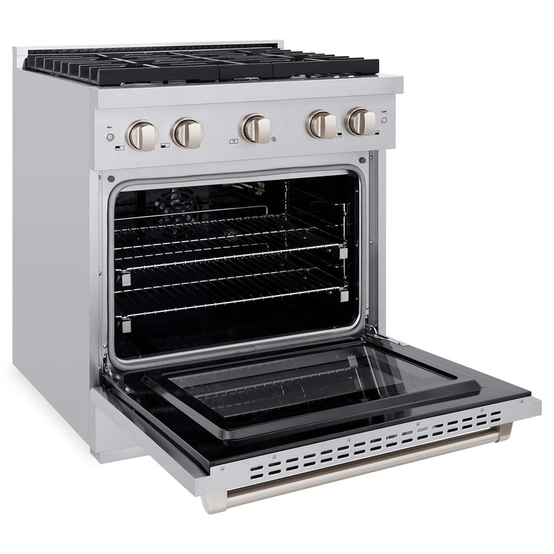 ZLINE 3-Piece Appliance Package - 30-inch Gas Range, Tall Tub Dishwasher & Over-the-Range Microwave (3KP-RGOTRH30-DWV)