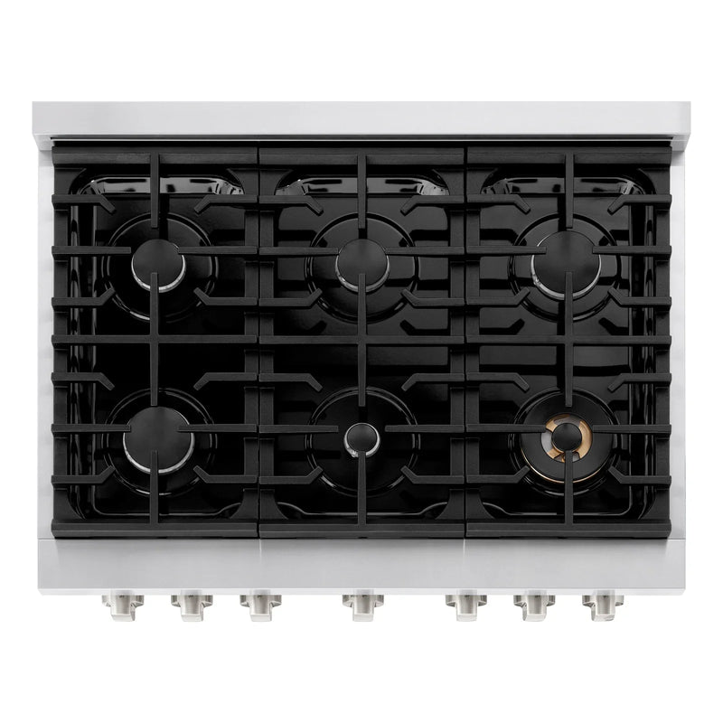ZLINE 4-Piece Appliance Package - 36-inch Gas Range, Tall Tub Dishwasher, Microwave Drawer & Premium Hood (4KP-RGRH36-MWDWV)