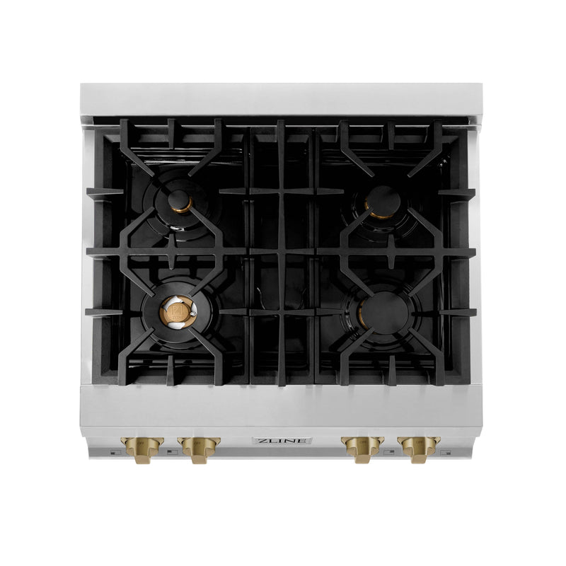 ZLINE Autograph Edition 30-Inch Porcelain Rangetop with 4 Gas Burners in Stainless Steel and Champagne Bronze Accents (RTZ-30-CB)