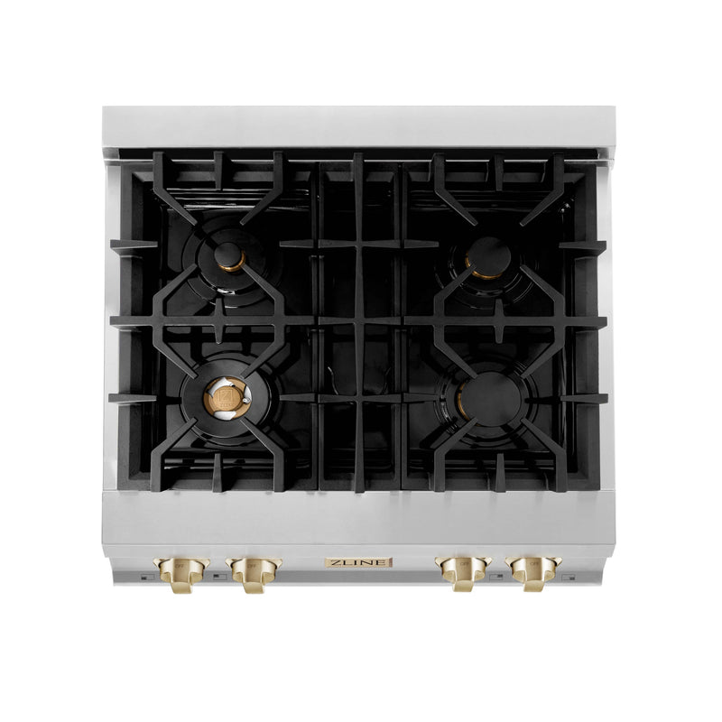 ZLINE Autograph Edition 30-Inch Porcelain Rangetop with 4 Gas Burners in Stainless Steel and Gold Accents (RTZ-30-G)