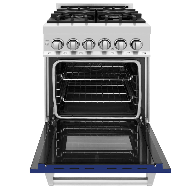 ZLINE 24-Inch 2.8 cu. ft. Dual Fuel Range with Gas Stove and Electric Oven in Stainless Steel and Blue Gloss Door (RA-BG-24)