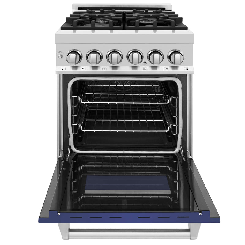 ZLINE 24-Inch 2.8 cu. ft. Dual Fuel Range with Gas Stove and Electric Oven in Stainless Steel and Blue Matte Door (RA-BM-24)