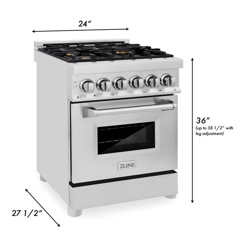 ZLINE 24-Inch 2.8 Cu. Ft. Professional Dual Fuel Range In Stainless Steel With Brass Burners (RA-BR-24)
