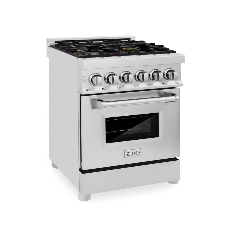 ZLINE 24-Inch 2.8 Cu. Ft. Professional Dual Fuel Range In Stainless Steel With Brass Burners (RA-BR-24)