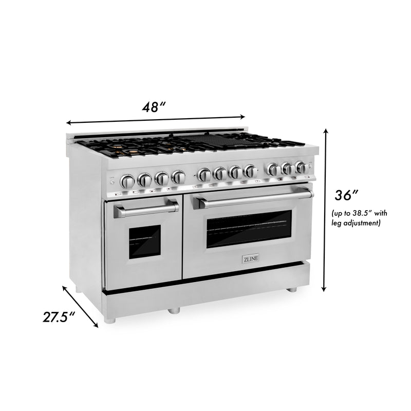 ZLINE 48-Inch Dual Fuel Range with 6.0 cu. ft. Electric Oven and Gas Cooktop with Brass Burners and Griddle in Stainless Steel (RA-BR-GR-48)