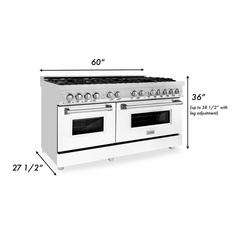 ZLINE 60-Inch 7.4 cu. ft. Dual Fuel Range with Gas Stove and Electric Oven in Stainless Steel and White Matte Door (RA-WM-60)
