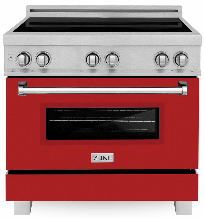 ZLINE 36-Inch 4.6 cu. ft. Induction Range with a 4 Element Stove and Electric Oven in DuraSnow Stainless Steel with Red Matte Door (RAINDS-RM-36)