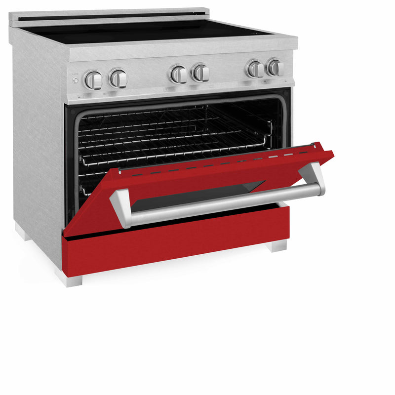 ZLINE 36-Inch 4.6 cu. ft. Induction Range with a 4 Element Stove and Electric Oven in DuraSnow Stainless Steel with Red Matte Door (RAINDS-RM-36)