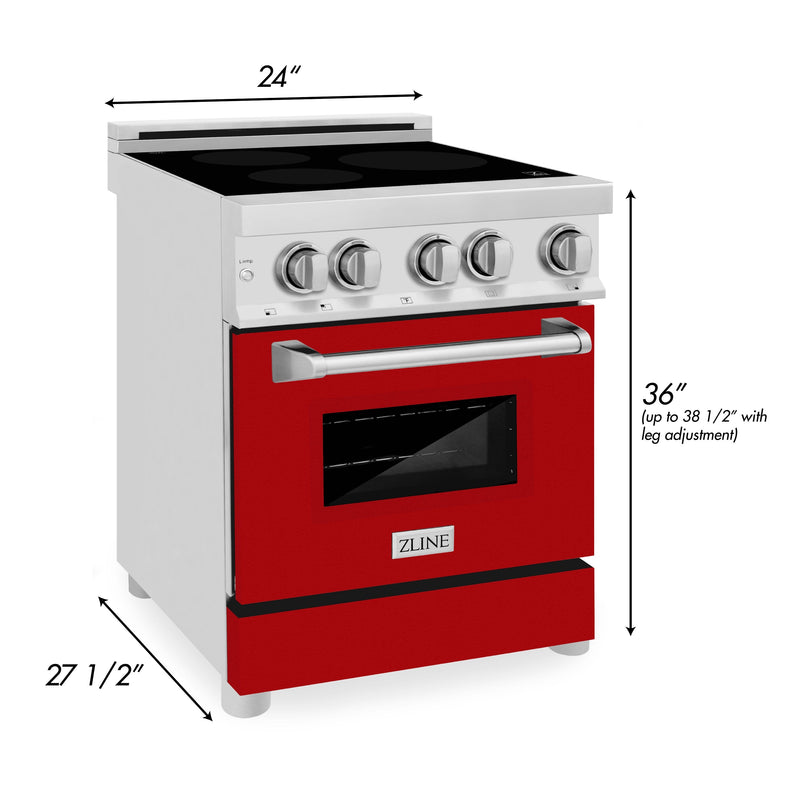 ZLINE 24-Inch 2.8 cu. ft. Induction Range with a 3 Element Stove and Electric Oven in Stainless Steel with Red Gloss Door (RAIND-RG-24)