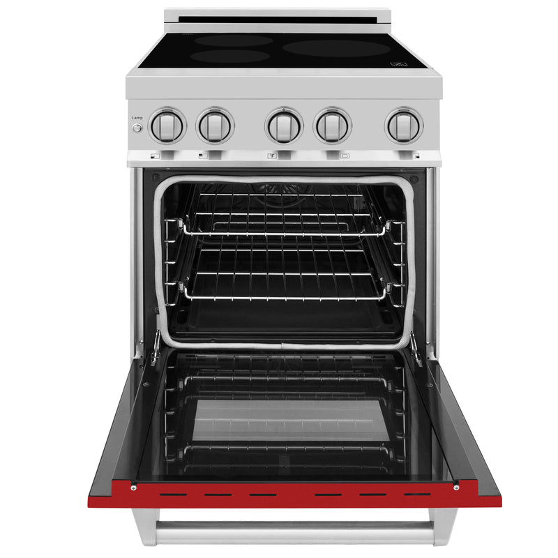 ZLINE 24-Inch 2.8 cu. ft. Induction Range with a 3 Element Stove and Electric Oven in Stainless Steel with Red Matte Door (RAIND-RM-24)