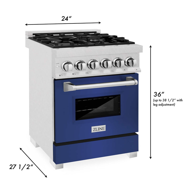 ZLINE 24-Inch 2.8 cu. ft. Dual Fuel Range with Gas Stove and Electric Oven in DuraSnow Stainless Steel and Blue Matte Door (RAS-BM-24)