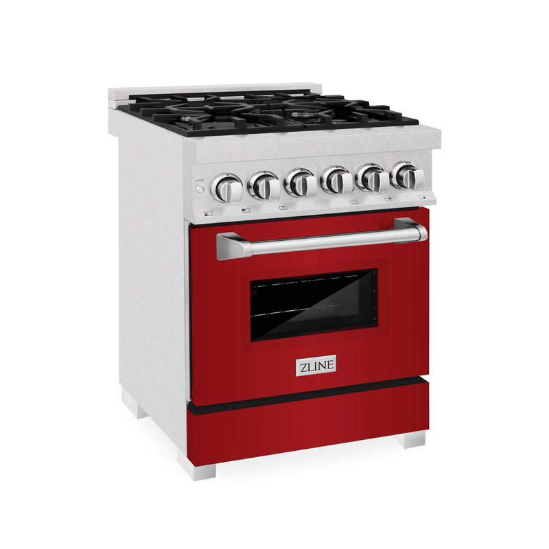 ZLINE 24-Inch Professional Dual Fuel Range with Red Gloss Door in DuraSnow Stainless Steel (RAS-RG-24)