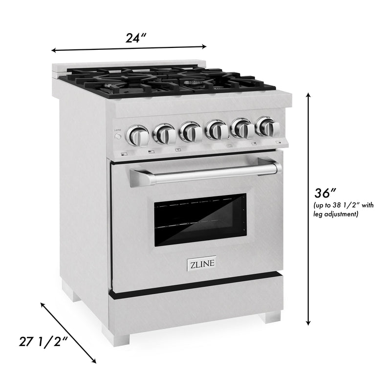 ZLINE 24-Inch Dual Fuel Range with 2.8 cu. ft. Electric Oven and Gas Cooktop and Griddle in DuraSnow Fingerprint Resistant Stainless Steel (RAS-SN-GR-24)