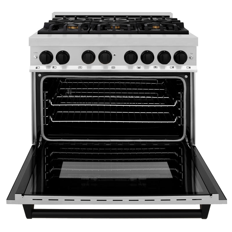 ZLINE Autograph Edition 36-Inch 4.6 cu. ft. Dual Fuel Range with Gas Stove and Electric Oven in Stainless Steel with Matte Black Accents (RAZ-36-MB)