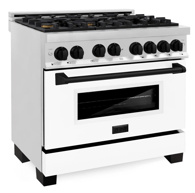 ZLINE Autograph Edition 36-Inch 4.6 cu. ft. Dual Fuel Range with Gas Stove and Electric Oven in Stainless Steel with White Matte Door and Matte Black Accents (RAZ-WM-36-MB)