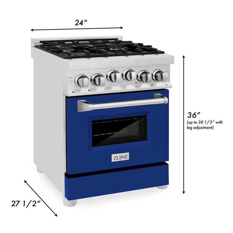 ZLINE 24-Inch 2.8 cu. ft. Range with Gas Stove and Gas Oven in Stainless Steel and Blue Gloss Door (RG-BG-24)