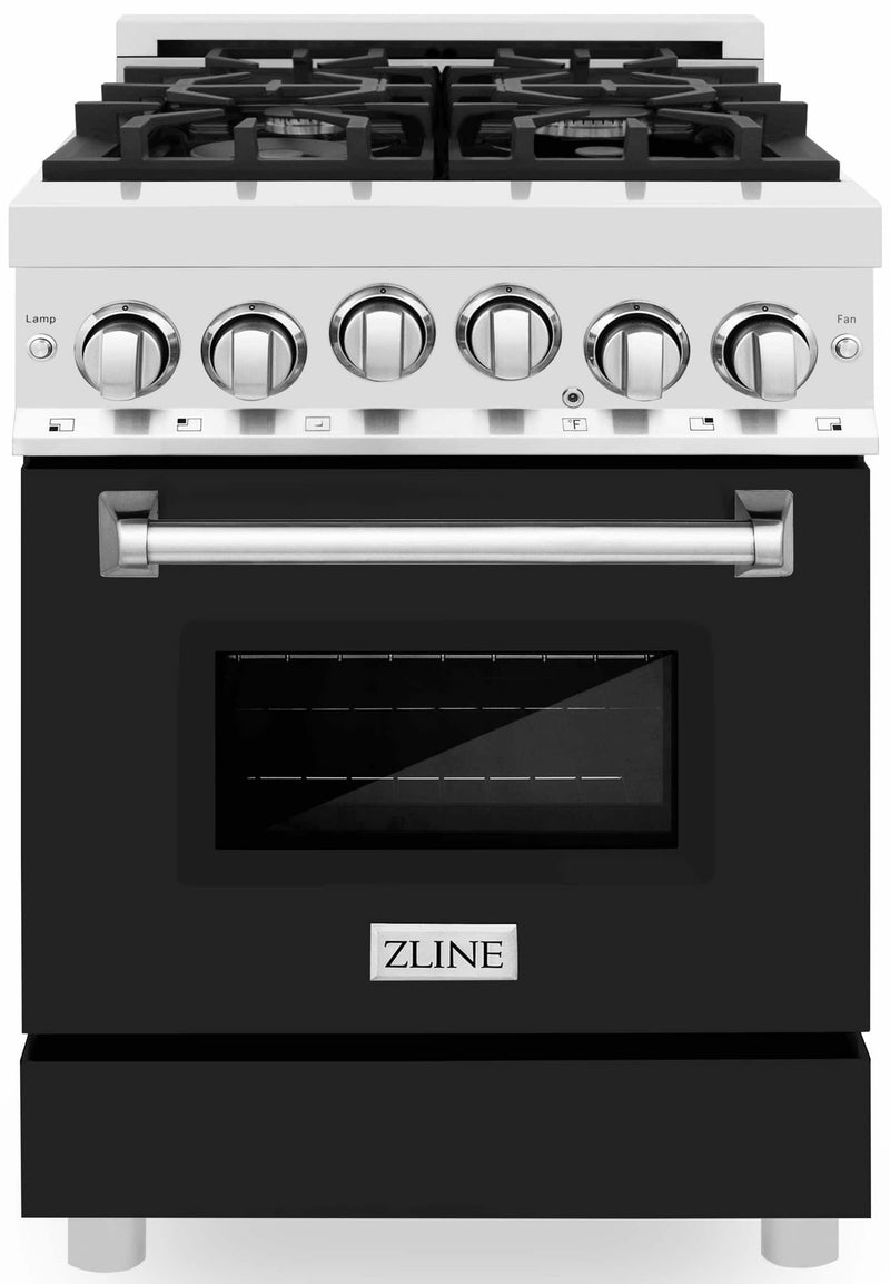 ZLINE 24-Inch 2.8 cu. ft. Range with Gas Stove and Gas Oven in Stainless Steel and Black Matte Door (RG-BLM-24)