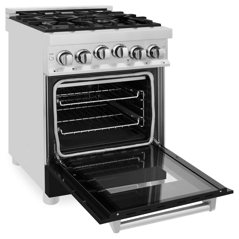 ZLINE 24-Inch 2.8 cu. ft. Range with Gas Stove and Gas Oven in Stainless Steel and Black Matte Door (RG-BLM-24)