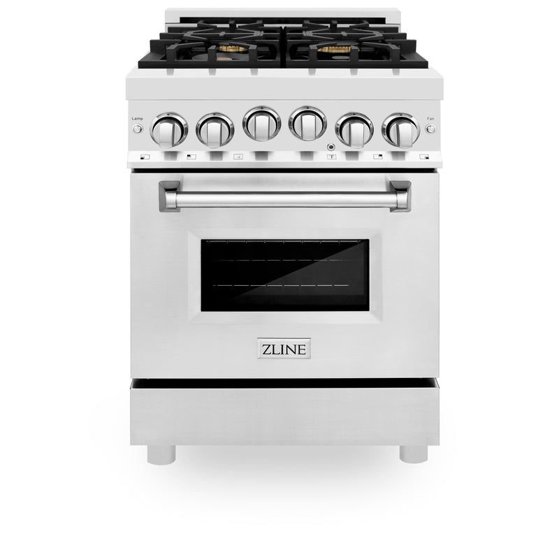 ZLINE 24-Inch Gas Range with 2.8 cu. ft. Gas Oven and Gas Cooktop with Griddle and Brass Burners in Stainless Steel (RG-BR-GR-24)