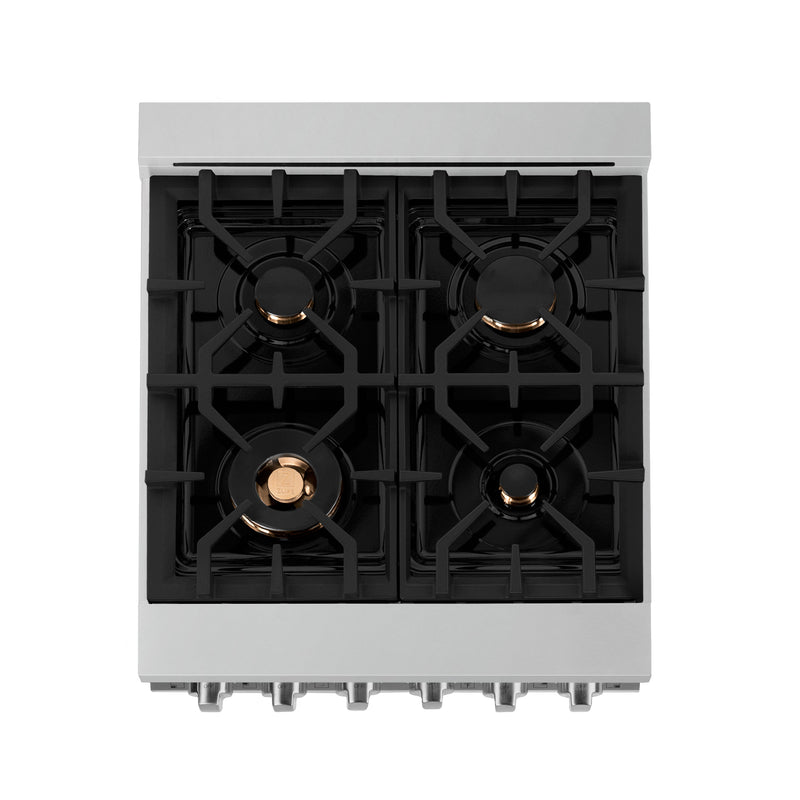 ZLINE 24-Inch Gas Range with 2.8 cu. ft. Gas Oven and Gas Cooktop with Griddle and Brass Burners in Stainless Steel (RG-BR-GR-24)